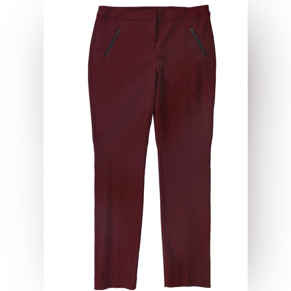 Alfani Womens Faux Leather Trim Casual Trouser Pants, Red, 10 P size NWT